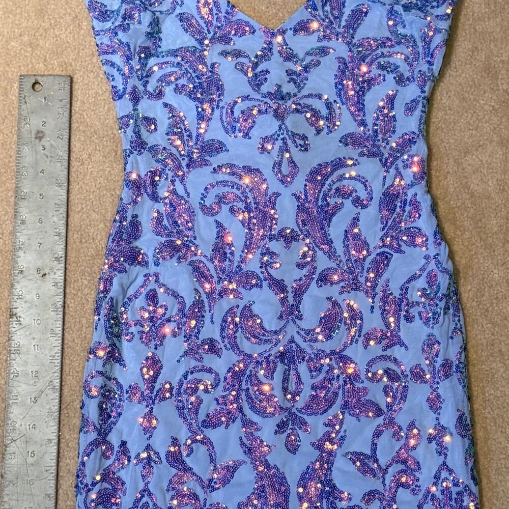 Windsor Sequin Mini Dress Blue Iridescent Purple Lace Up Back Size Small NWT